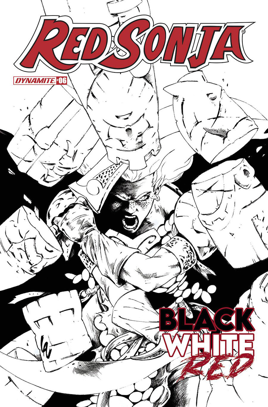 Red Sonja Black White Red #6 Cover F Incentive Jonathan Lau Black & White Line Art Cover