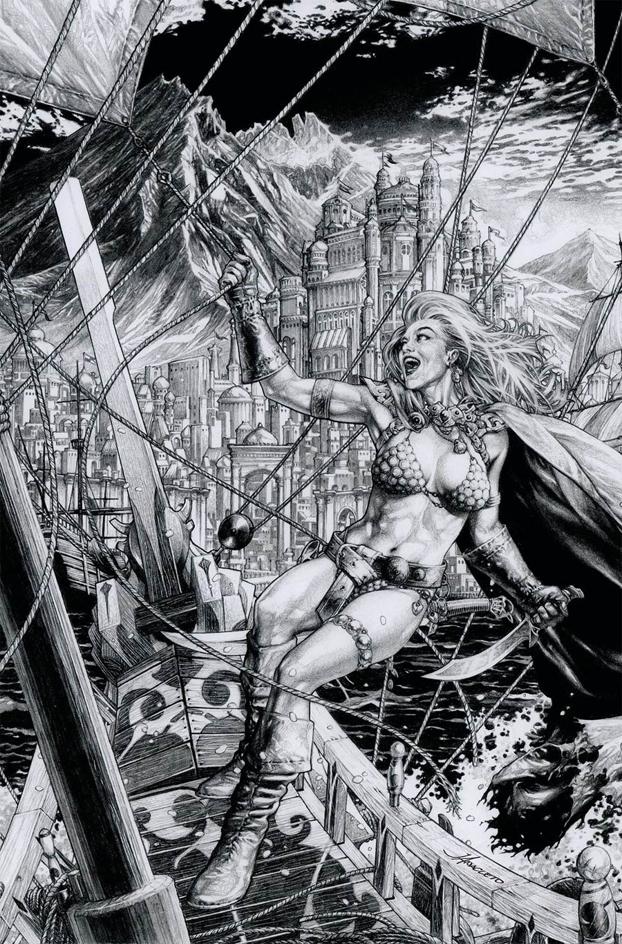 Red Sonja Vol 9 #3 Cover O Incentive Jay Anacleto Black & White Virgin Cover