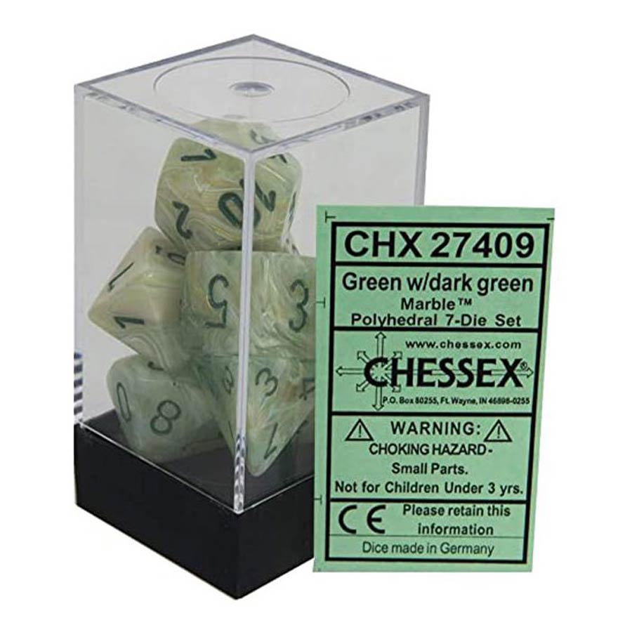 Marble Mini-Polyhedral Green/Dark Green 7-Die Set