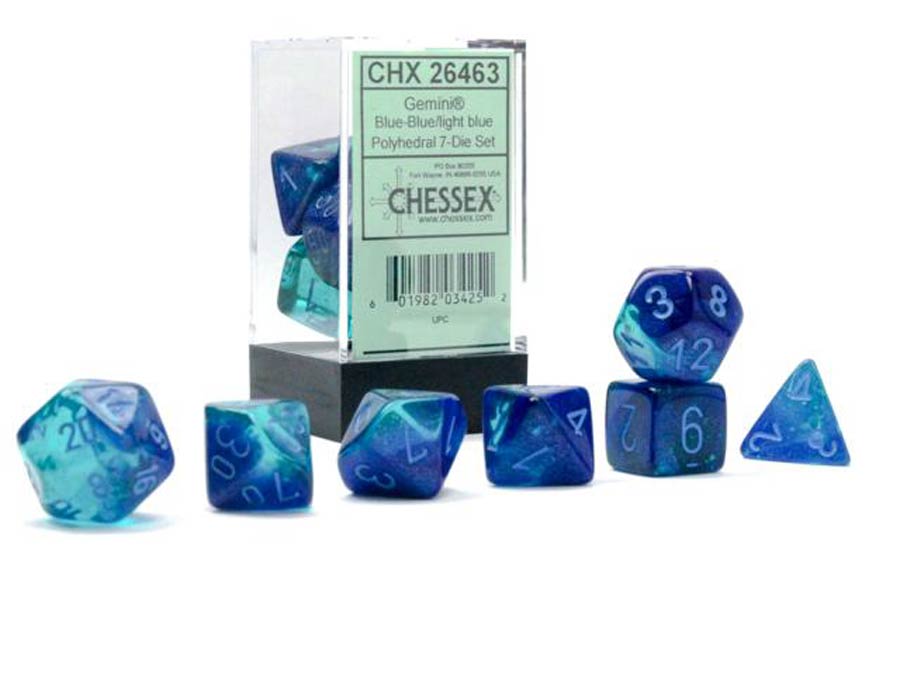 Gemini Polyhedral Blue-Blue/Light Blue Luminary 7-Die Set