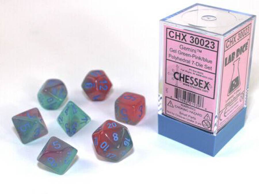 Gemini Polyhedral Gel Green-Pink/Blue Luminary 7-Die Set