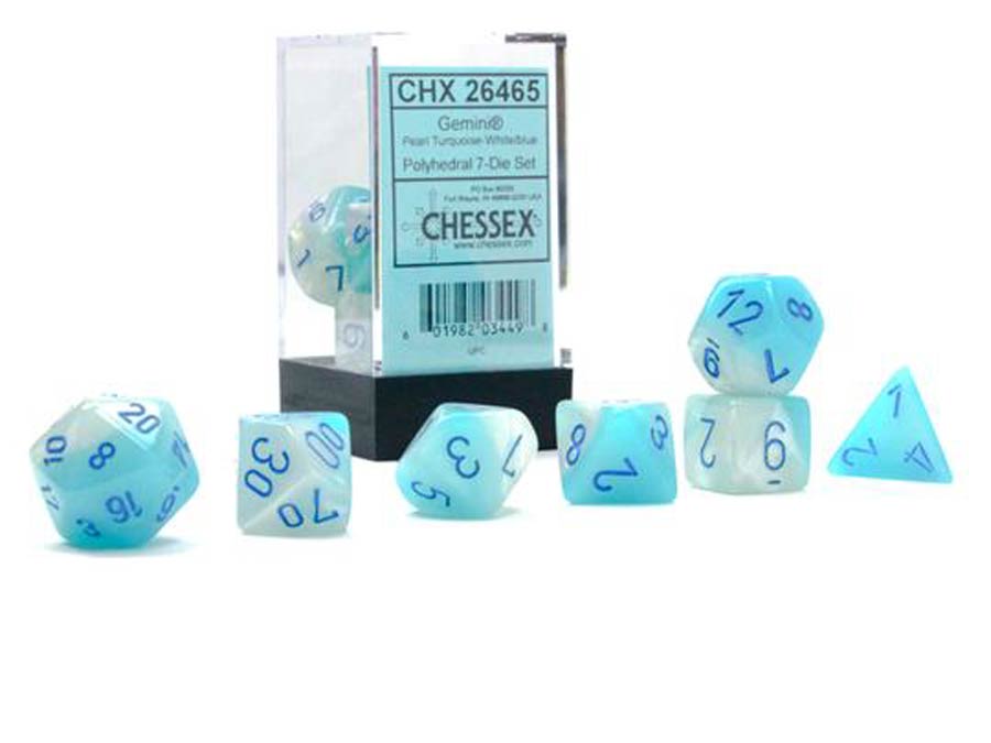 Gemini Polyhedral Pearl Turquoise-White/Blue Luminary 7-Die Set