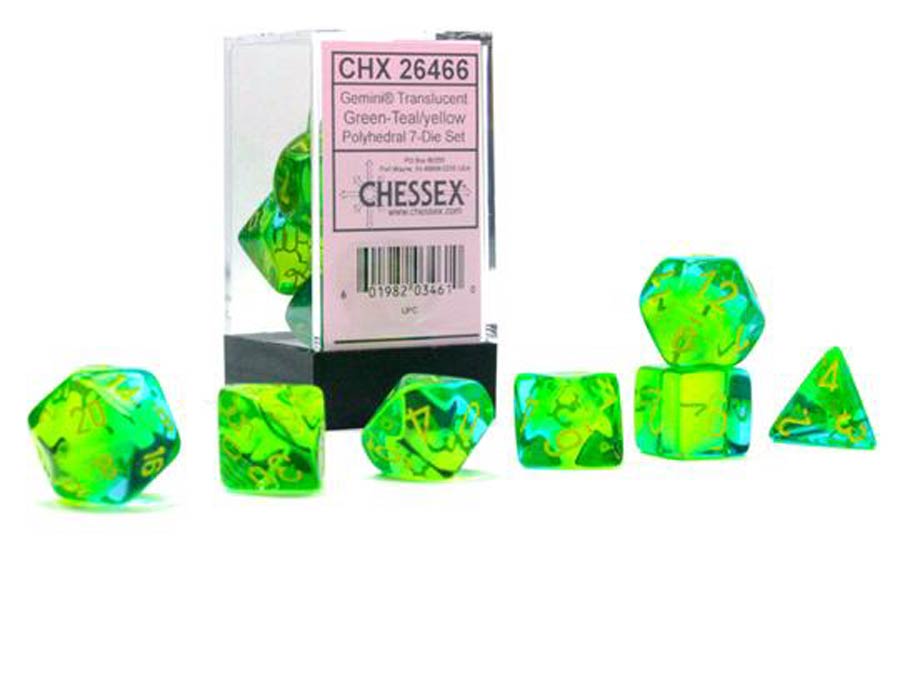 Gemini Polyhedral Translucent Green-Teal/Yellow 7-Die Set