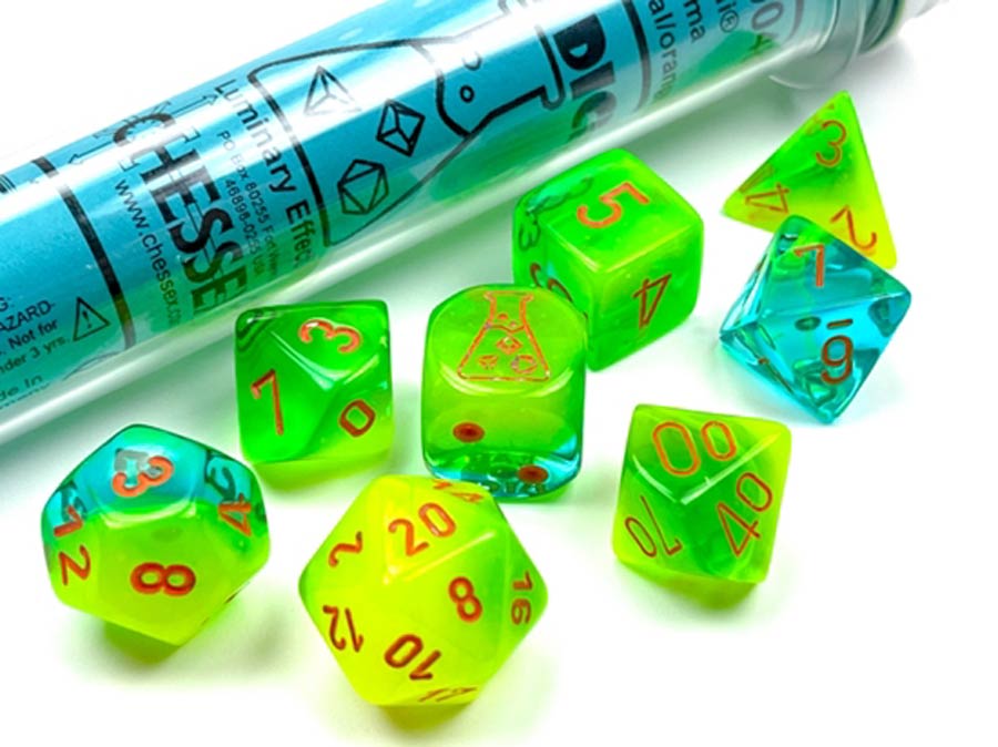 Gemini Polyhedral Plasma Green-Teal/Orange Luminary 7-Die Set