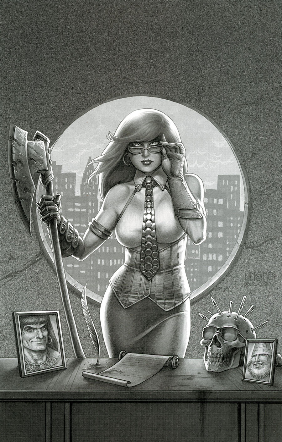 Sonjaversal #9 Cover N Variant Joseph Michael Linsner Greyscale Virgin Cover