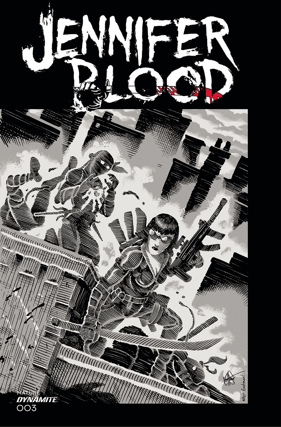 Jennifer Blood Vol 2 #3 Cover O Incentive Ken Haeser TMNT Homage Greyscale Cover