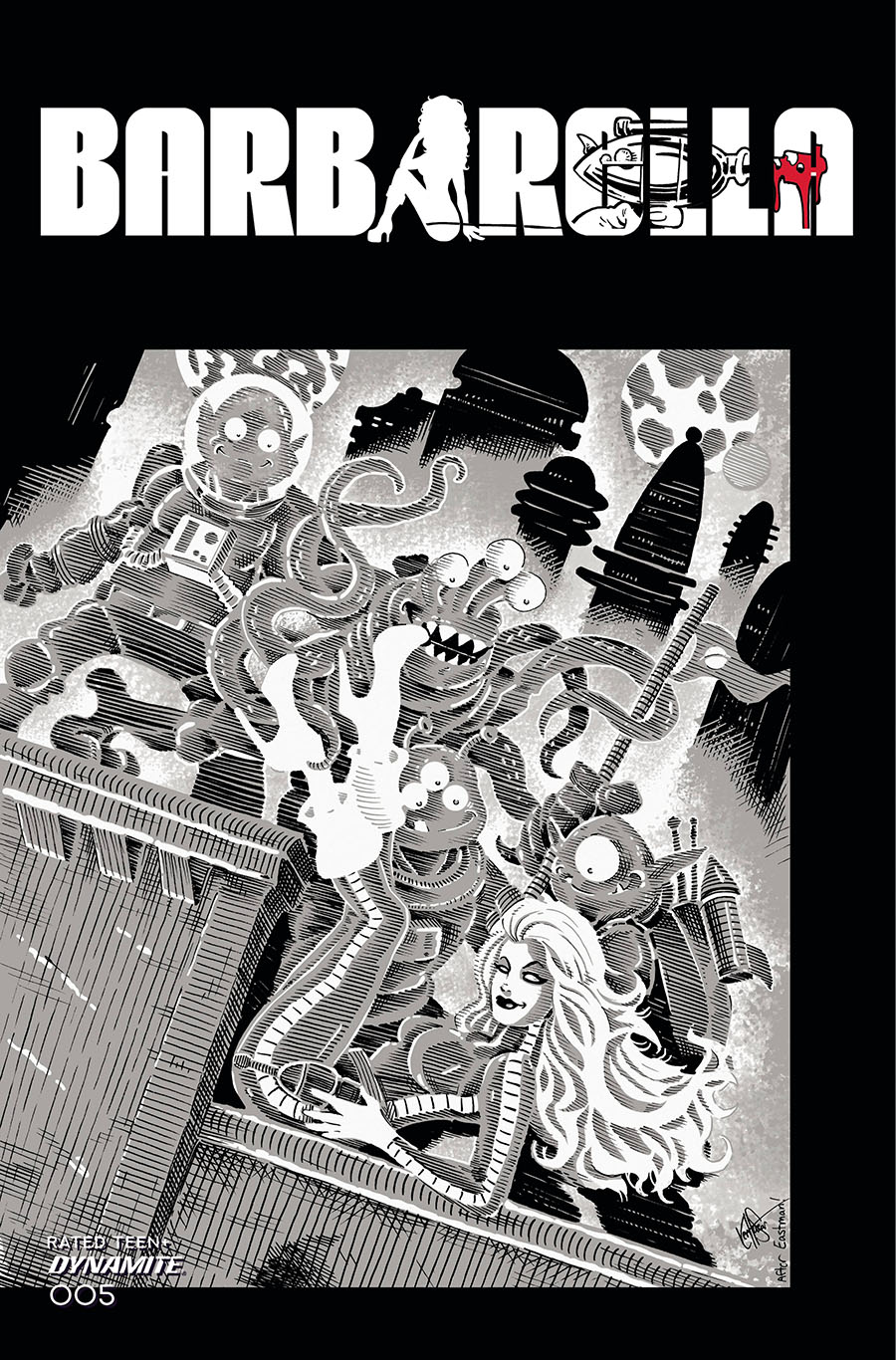 Barbarella Vol 2 #5 Cover P Incentive Ken Haeser TMNT Homage Greyscale Cover
