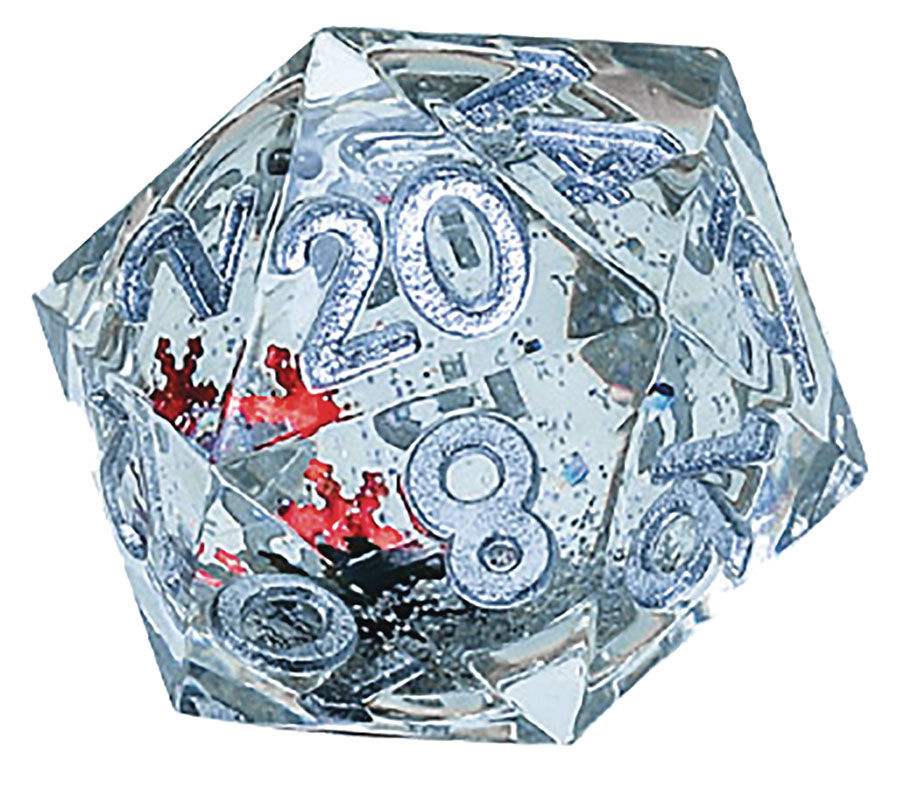 Snow Globe D20 22mm Sharp Silver Ink & Glitter Red Flakes Die