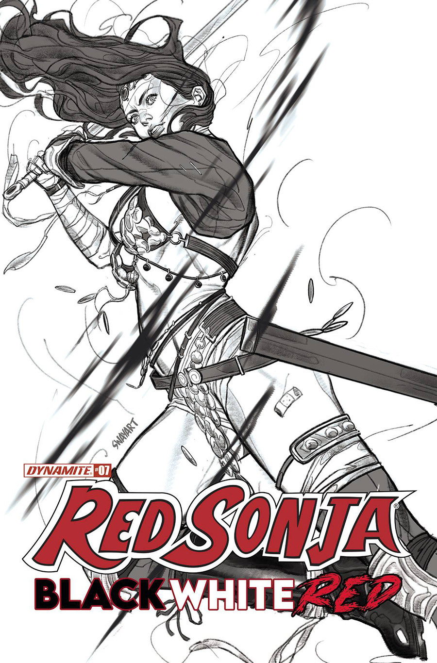 Red Sonja Black White Red #7 Cover E Incentive Joshua Sway Swaby Black & White Cover