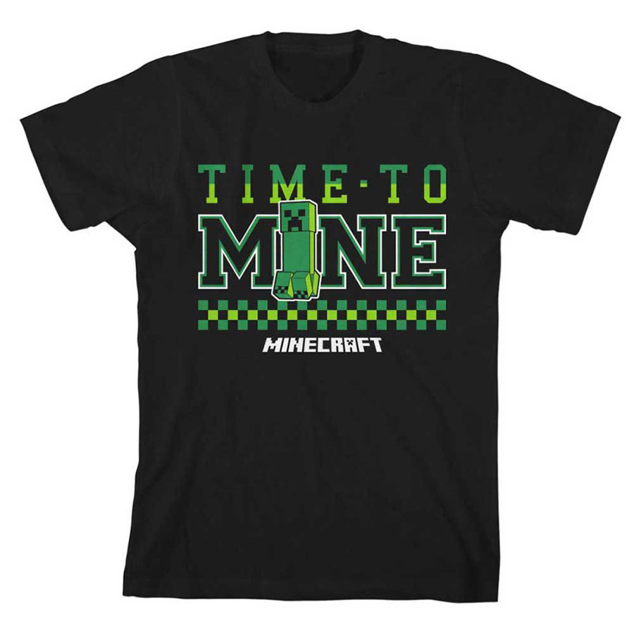 Minecraft Time To Mine Black Youth T-Shirt Large