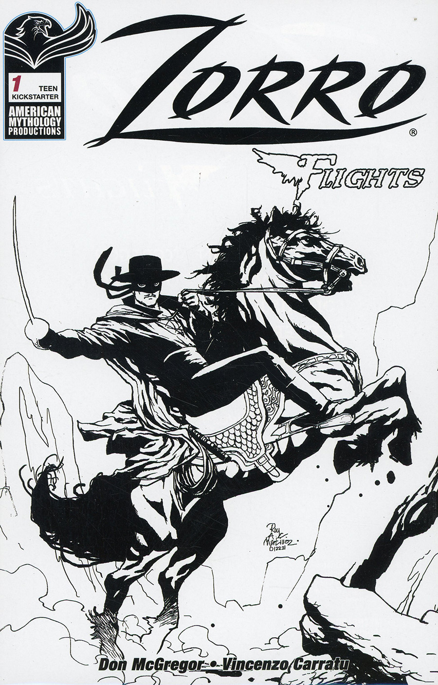 Zorro Flights #1 Cover G Kickstarter Exclusive Roy Allan Martinez Black & White Variant Cover