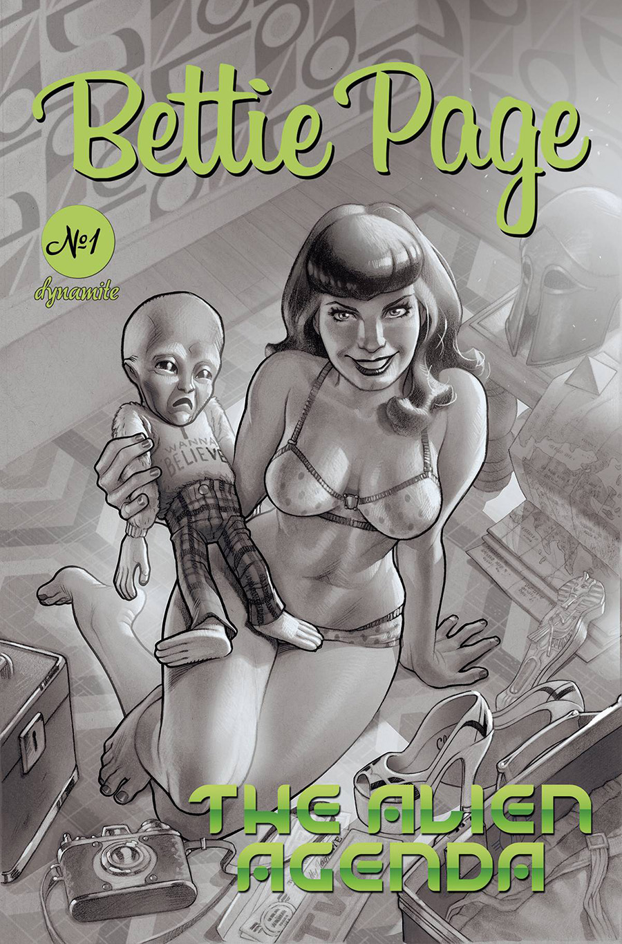 Bettie Page Alien Agenda #1 Cover I Incentive Stephane Roux Black & White Cover