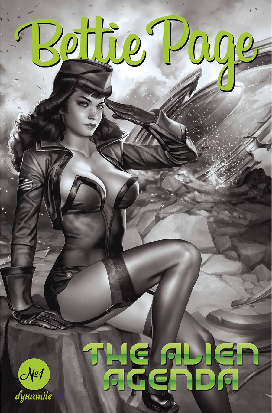 Bettie Page Alien Agenda #1 Cover J Incentive Josh Burns Black & White Cover