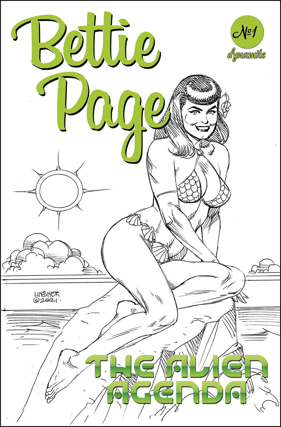 Bettie Page Alien Agenda #1 Cover K Incentive Joseph Michael Linsner Black & White Cover