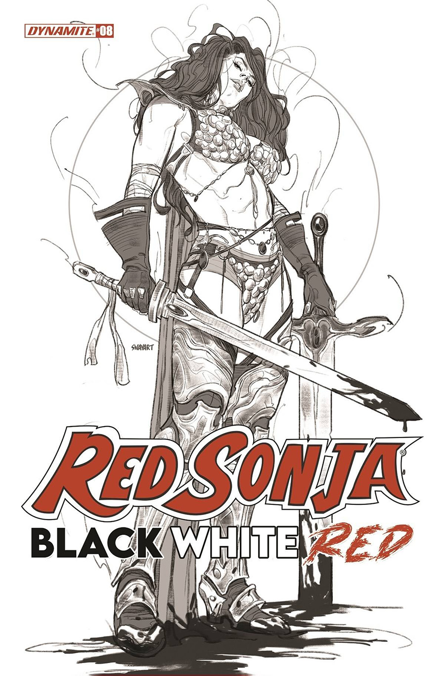 Red Sonja Black White Red #8 Cover E Incentive Joshua Sway Swaby Black & White Cover
