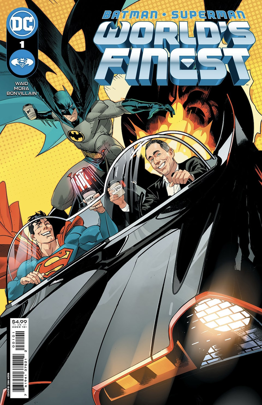 Batman Superman Worlds Finest #1 Cover E Variant Dan Mora Jerry Seinfeld In The Bat-Mobile Getting Coffee Card Stock Cover