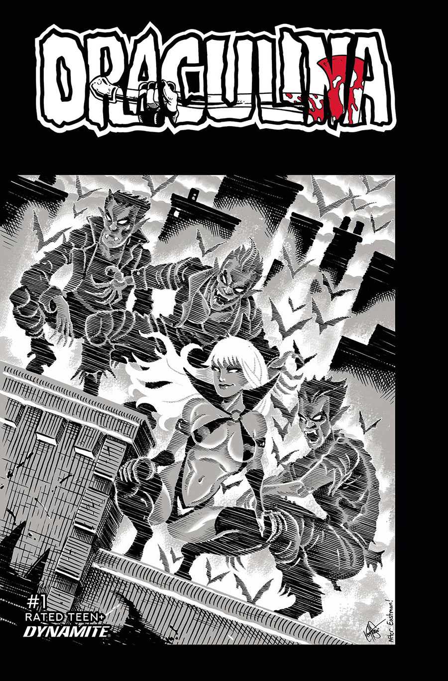 Draculina #1 Cover V Incentive Ken Haeser TMNT Homage Greyscale Cover