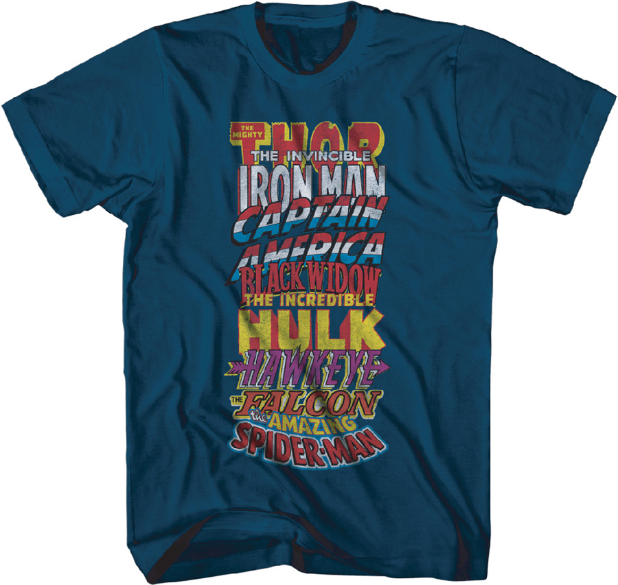 Marvel Classic Logos Stack Up Navy T-Shirt Large