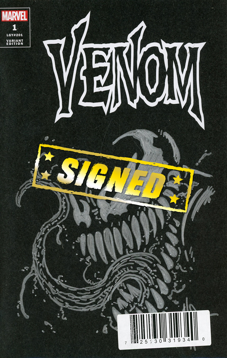Venom Vol 5 #1 Cover N DF Black Blank Commissioned Cover Art Signed & Remarked By Ken Haeser With A Silver Symbiote Hand-Drawn Sketch