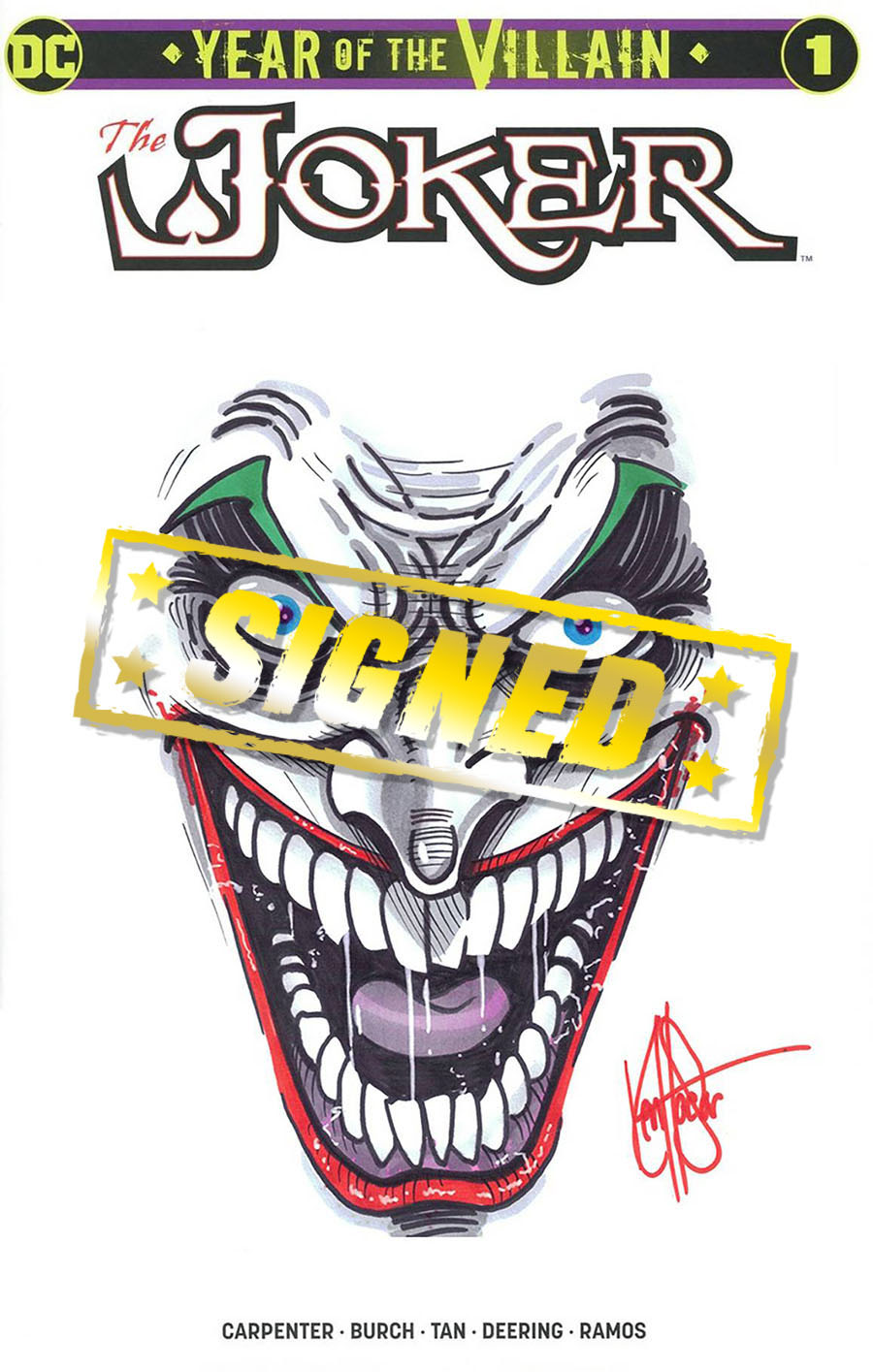 Joker Year Of The Villain #1 Cover D DF Commissioned Cover Art Signed & Remarked By Ken Haeser With A Joker Hand-Drawn Sketch
