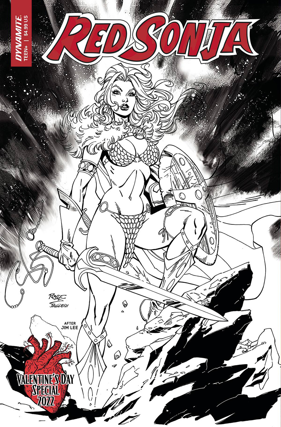 Red Sonja Valentines Day Special (2022) #1 (One Shot) Cover J Incentive John Royle Jim Lee Homage Black & White Cover