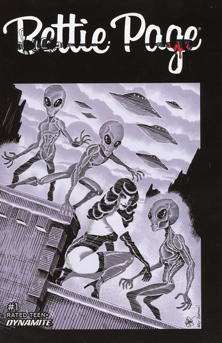 Bettie Page Alien Agenda #1 Cover S Variant Ken Haeser TMNT Homage Cover