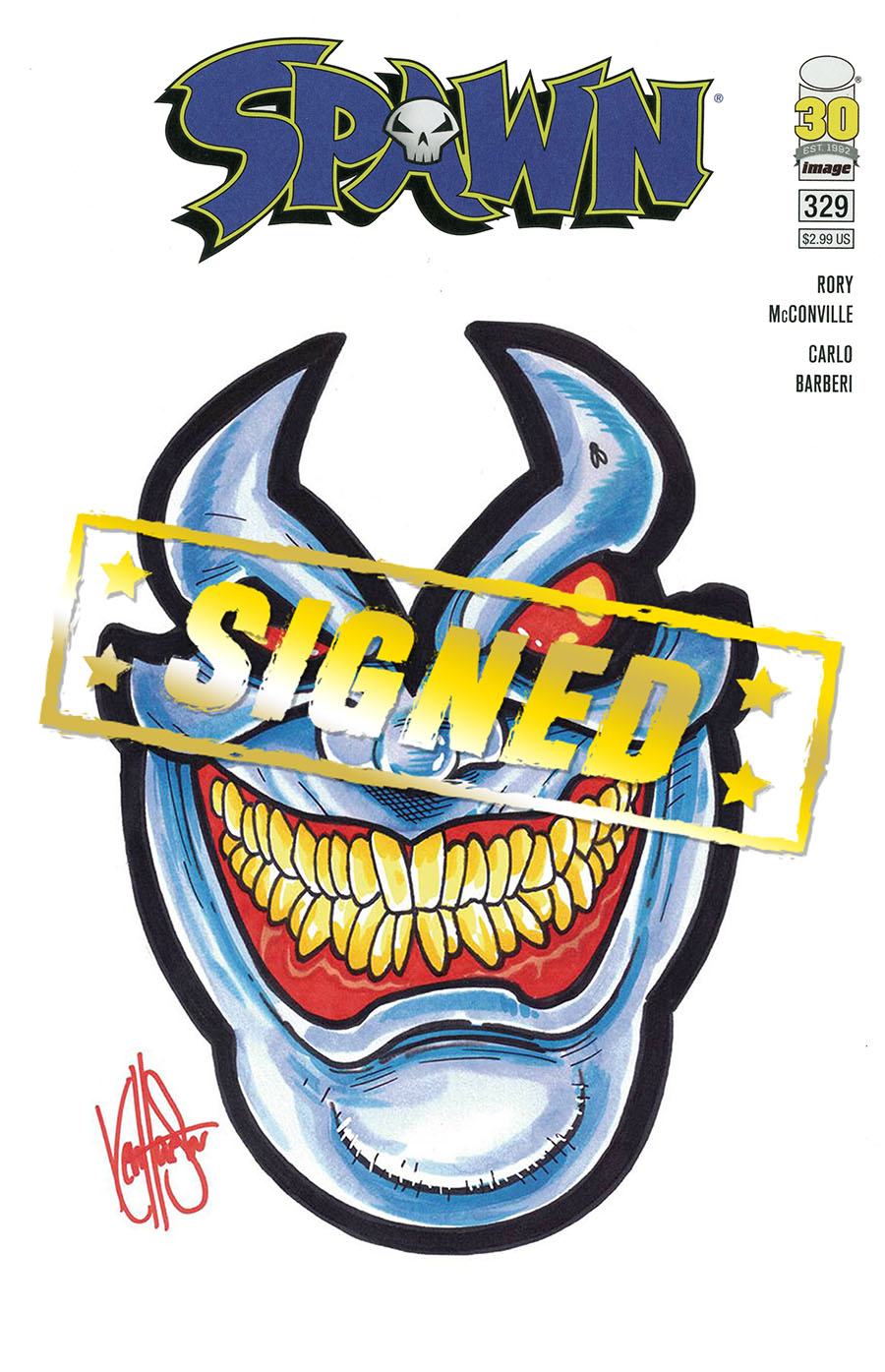 Spawn #329 Cover D DF Signed & Remarked By Ken Haeser With A Color Clown Hand-Drawn Sketch (Filled Randomly)