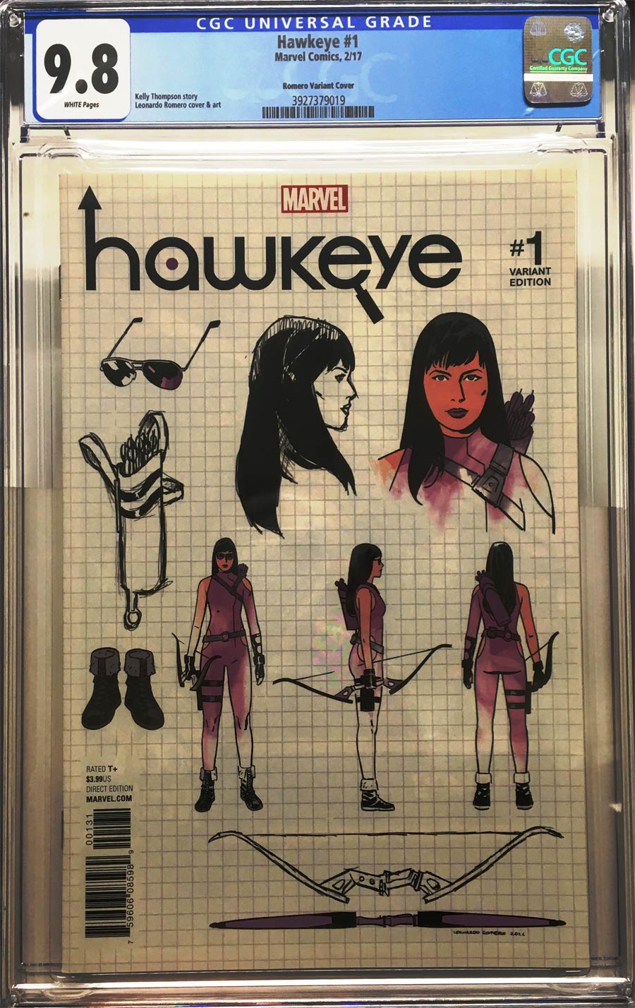 Hawkeye Vol 5 #1 Cover I Incentive Leonardo Romero Design Variant Cover (Marvel Now Tie-In) CGC 9.8