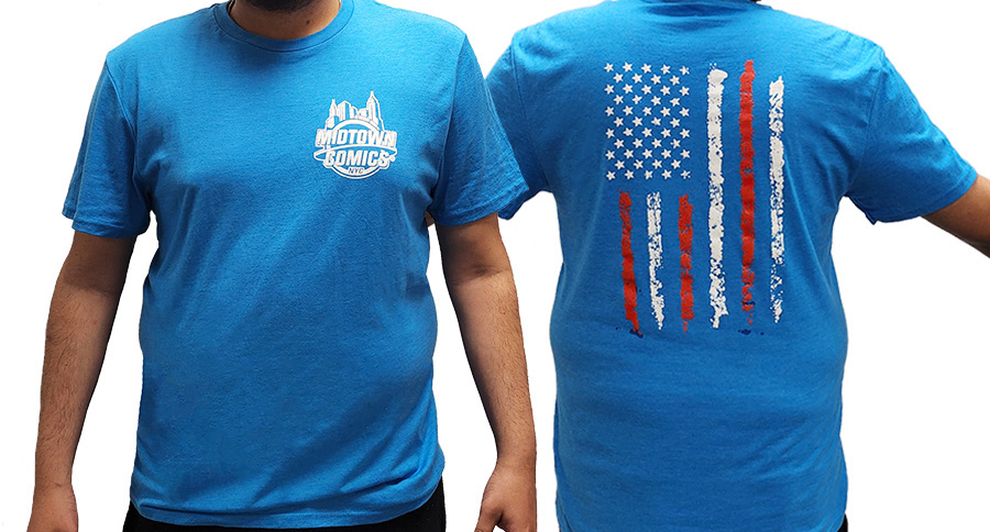 Midtown Comics Distressed Flag Logo Mens Heathered Turquoise T-Shirt Large