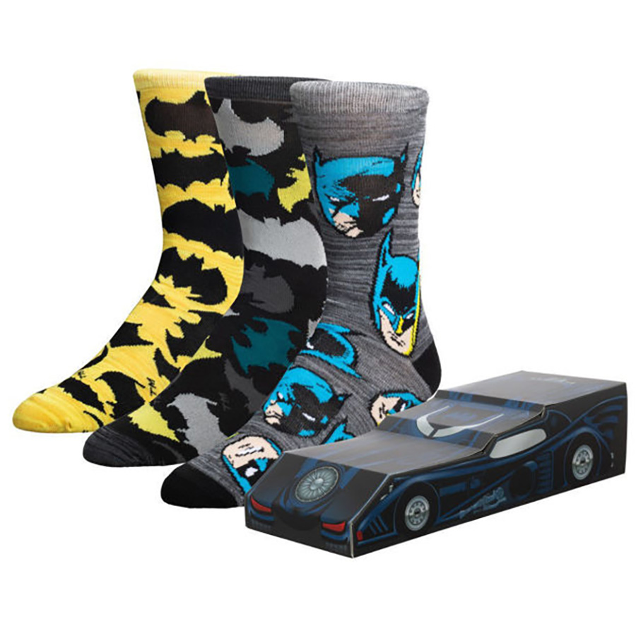 DC Comics Batman Bat Mobile 3 Pair Crew Box Set