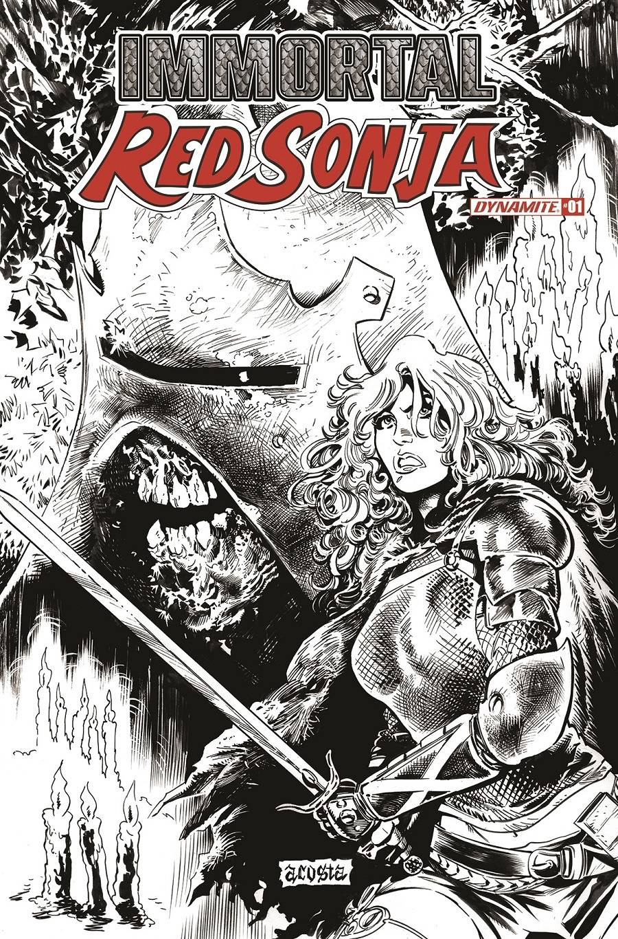 Immortal Red Sonja #1 Cover T Incentive Dave Acosta Black & White Cover