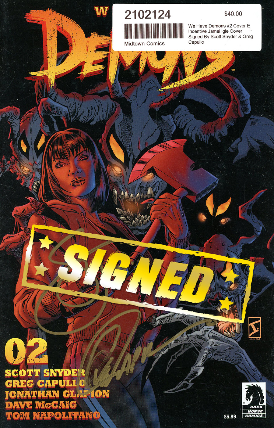 We Have Demons #2 Cover E Incentive Jamal Igle Cover Signed By Scott Snyder & Greg Capullo