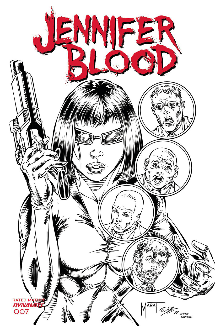 Jennifer Blood Vol 2 #7 Cover P Incentive Marat Mychaels Rob Liefeld Homage Black & White Cover