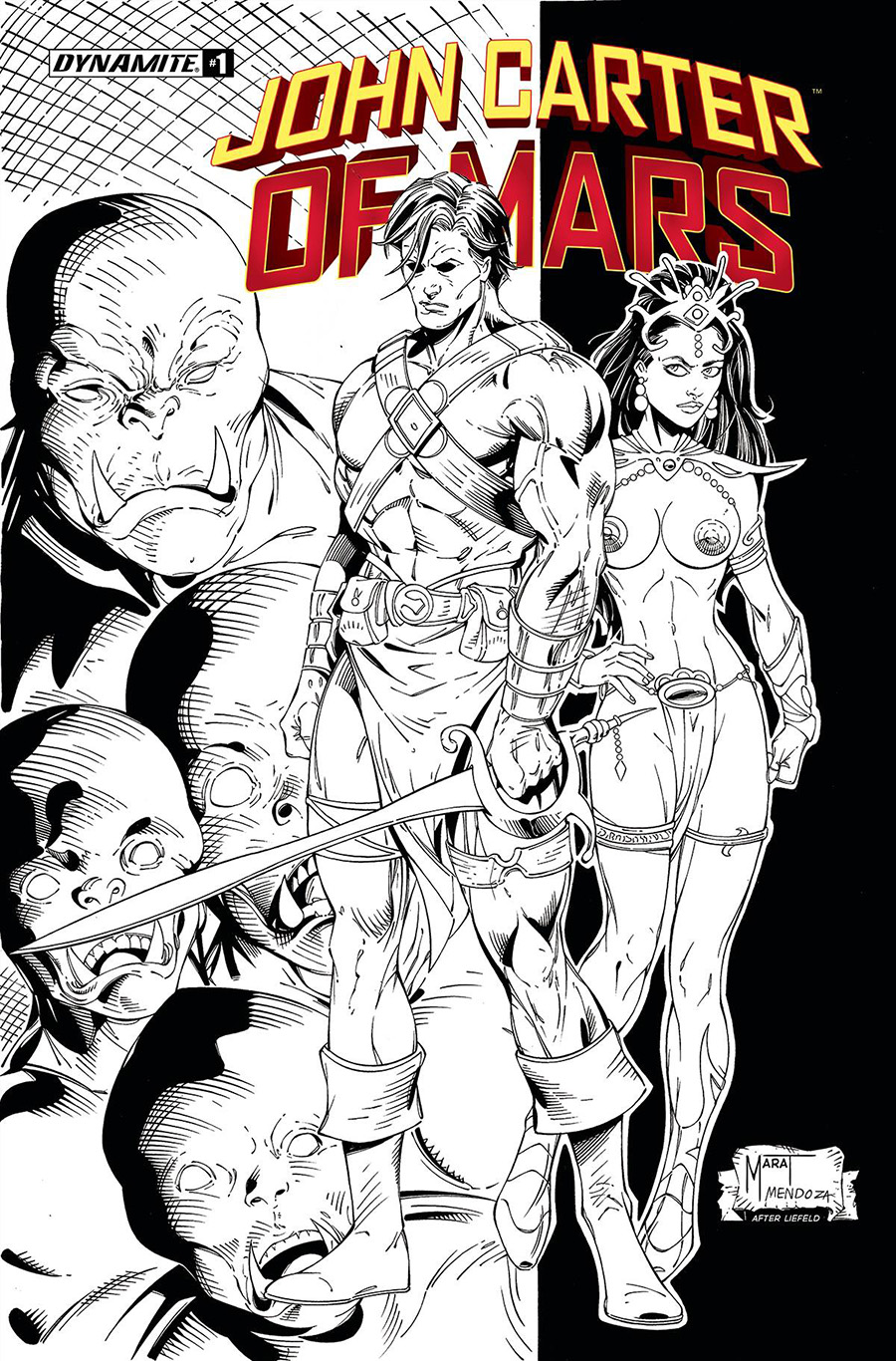 John Carter Of Mars #1 Cover T Incentive Marat Mychaels Rob Liefeld Homage Black & White Cover