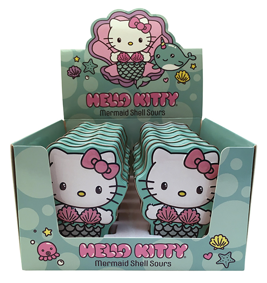 Hello Kitty Mermaid Shell Sours Candy Tin 12-Count Display