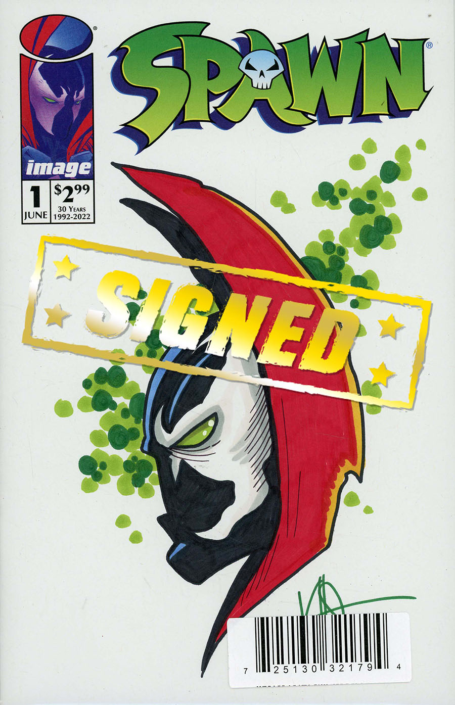Spawn 30th Anniversary #1 Cover B DF Blank Cover Signed & Remarked By Ken Haeser With A Color Spawn Hand-Drawn Sketch (Filled Randomly)