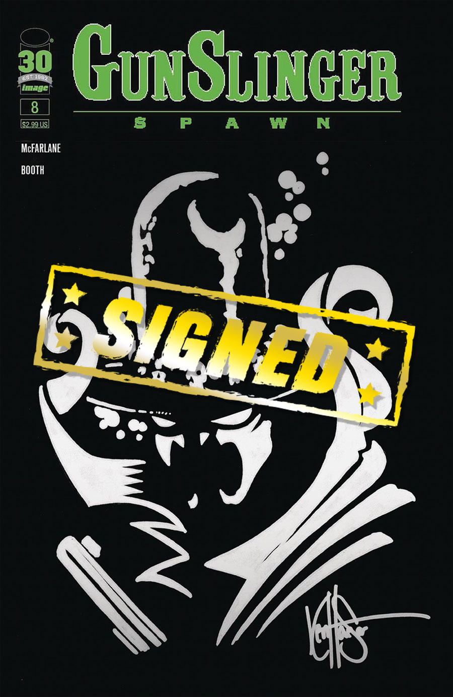 Gunslinger Spawn #8 Cover D DF Black Blank Cover Signed & Remarked By Ken Haeser With A Silver Gunslinger Spawn Hand-Drawn Sketch (Filled Randomly)