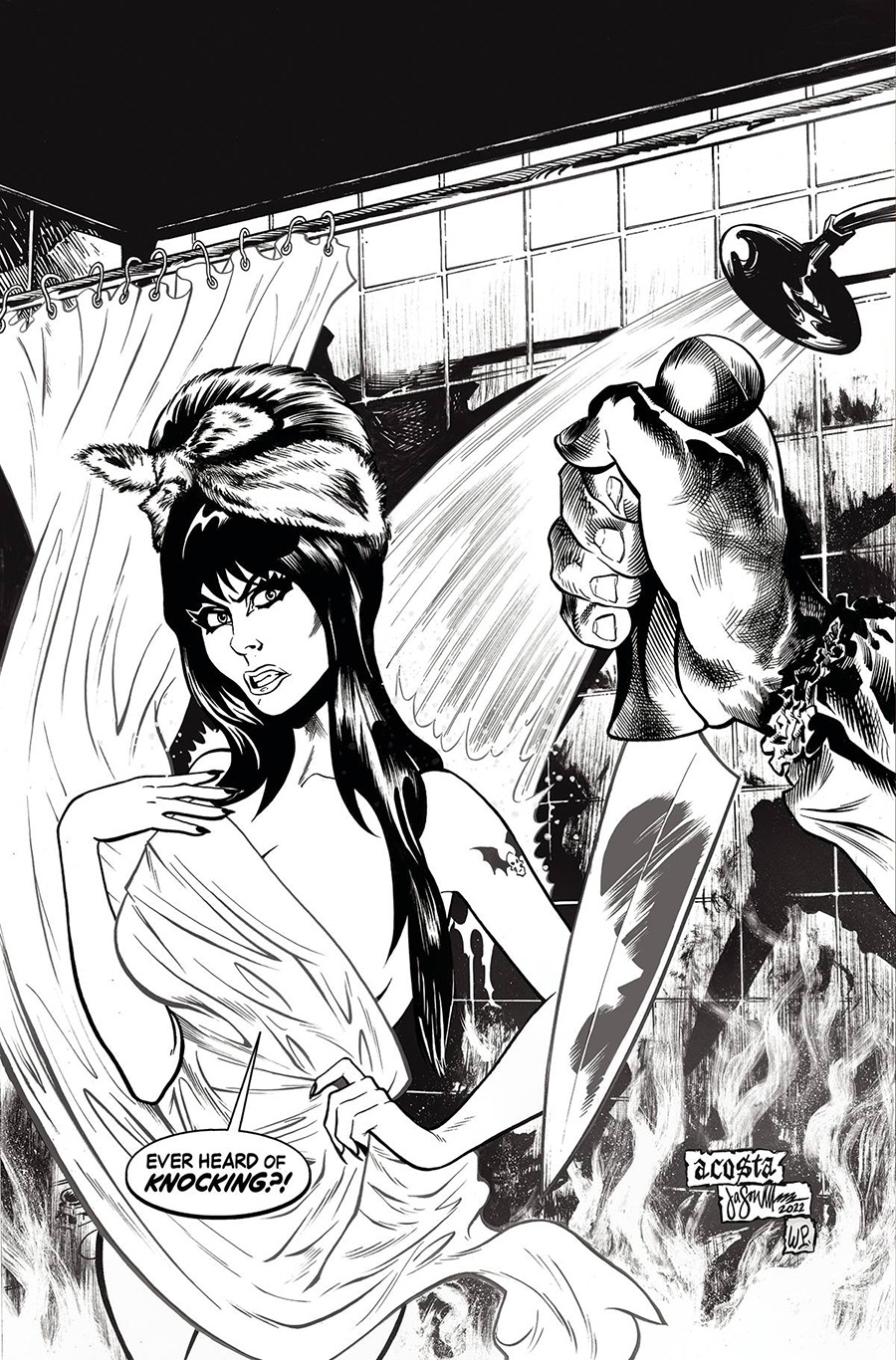 Elvira In Horrorland #1 Cover O Incentive Dave Acosta Black & White Virgin Cover