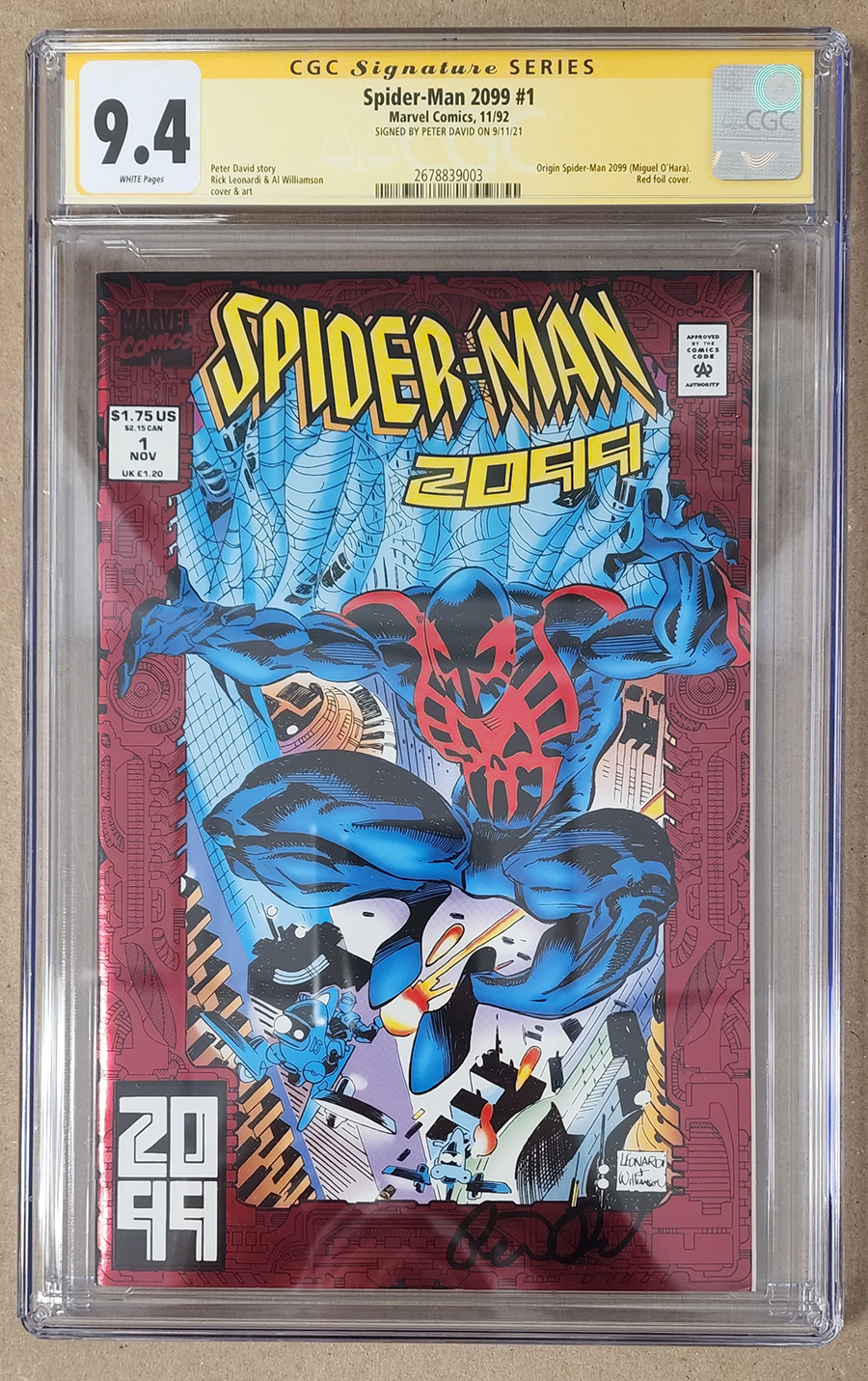 Spider-Man 2099 #1 Cover E Signed By Peter David CGC 9.4