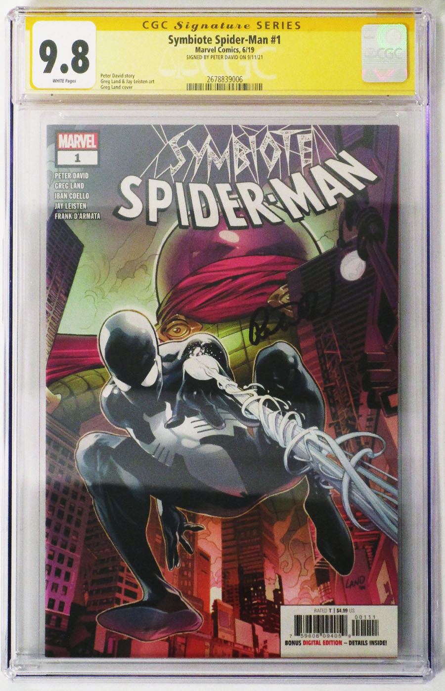 Symbiote Spider-Man #1 Cover Q 1st Ptg Regular Greg Land Cover Signed By Peter David CGC 9.8