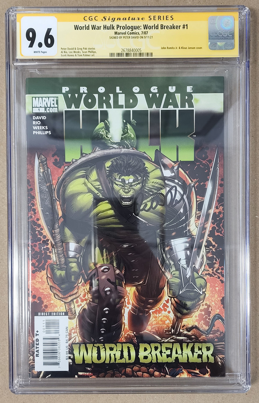 World War Hulk Prologue #1 Cover B Signed By Peter David CGC 9.6