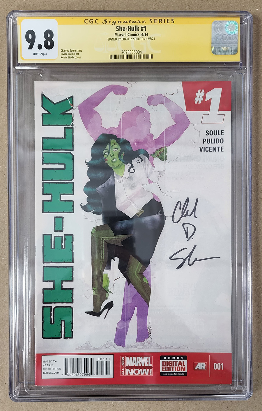 She-Hulk Vol 3 #1 Cover I 1st Ptg Regular Kevin Wada Cover Signed By Charles Soule CGC 9.8