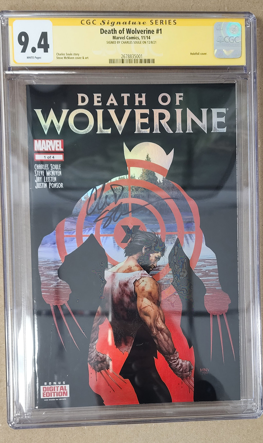 Death Of Wolverine #1 Cover Z-A Regular Steve McNiven Cover Signed By Charles Soule CGC 9.4