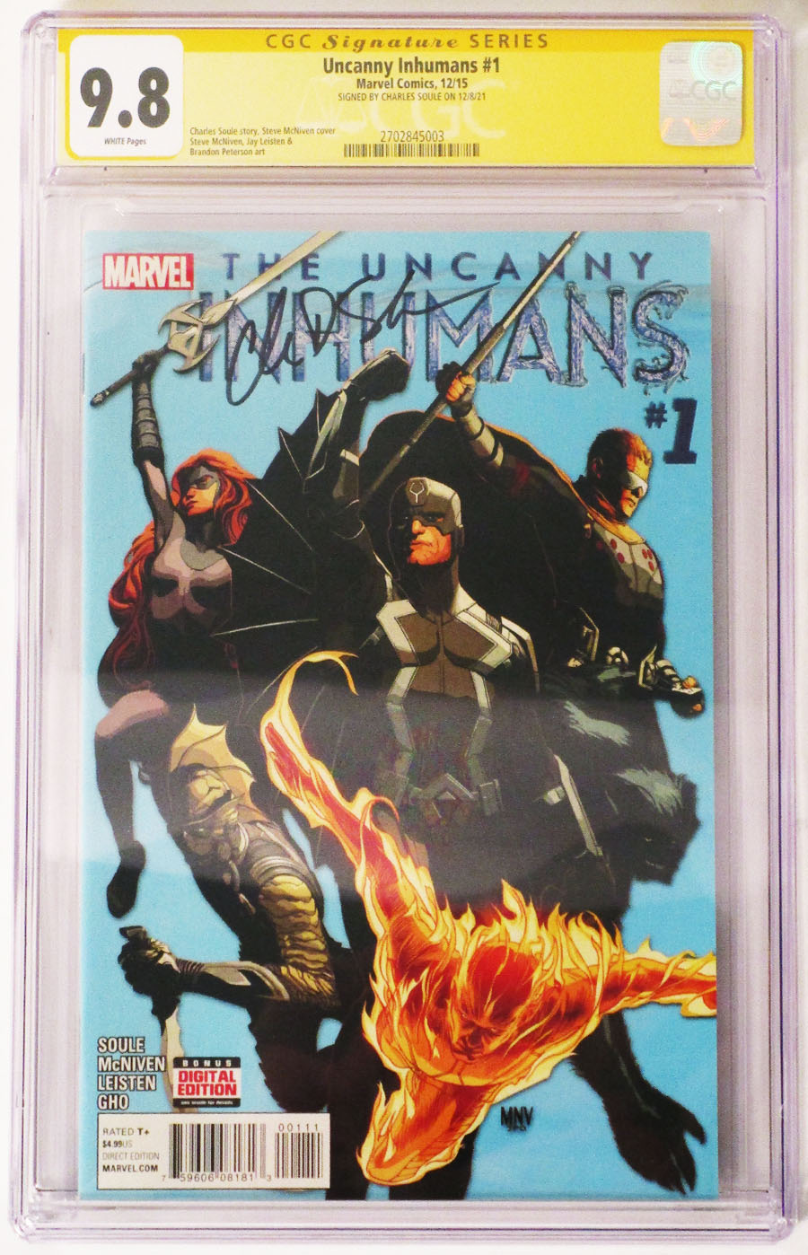 Uncanny Inhumans #1 Cover L Regular Steve McNiven Cover Signed By Charles Soule CGC 9.8