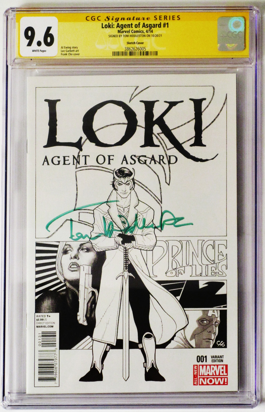Loki Agent Of Asgard #1 Cover G Incentive Frank Cho Sketch Variant Cover Signed By Tom Hiddleston CGC 9.6
