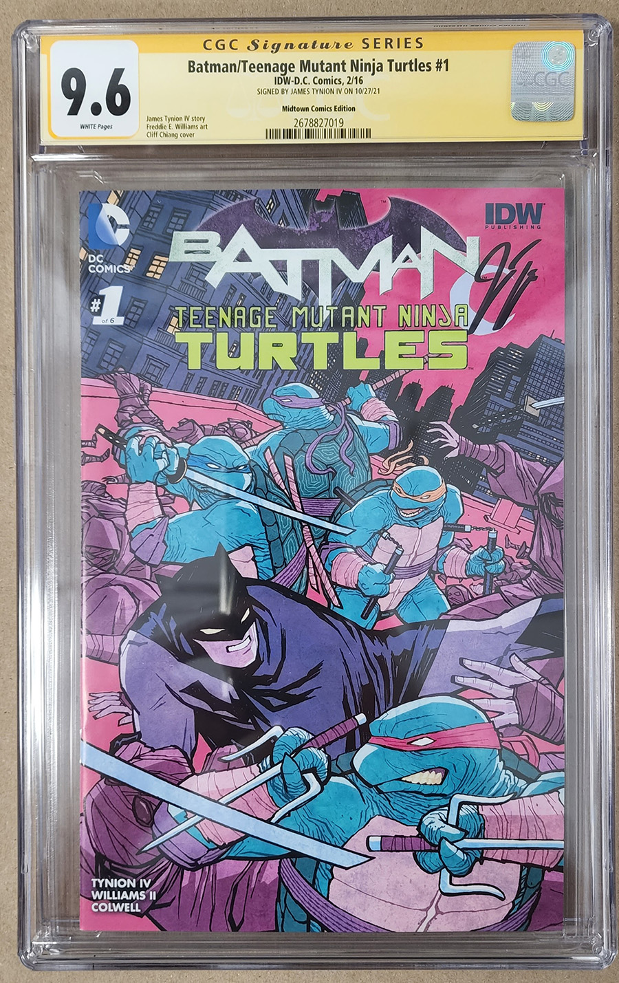 Batman Teenage Mutant Ninja Turtles #1 Cover V Midtown Exclusive Cliff Chiang Color Variant Cover Signed By James Tynion IV CGC 9.6