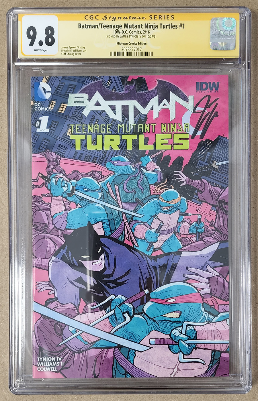 Batman Teenage Mutant Ninja Turtles #1 Cover W Midtown Exclusive Cliff Chiang Color Variant Cover Signed By James Tynion IV CGC 9.8