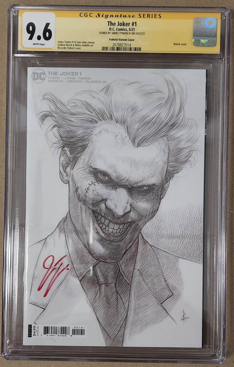 Joker Vol 2 #1 Cover P Incentive Riccardo Federici Variant Cover Signed By James Tynion IV CGC 9.6