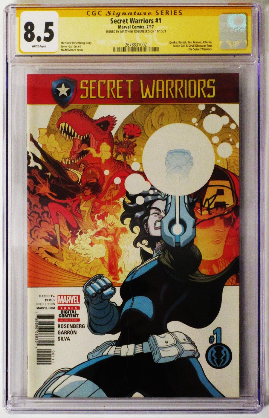 Secret Warriors Vol 2 #1 Cover F Regular Tradd Moore Cover Signed By Matthew Rosenberg CGC 8.5