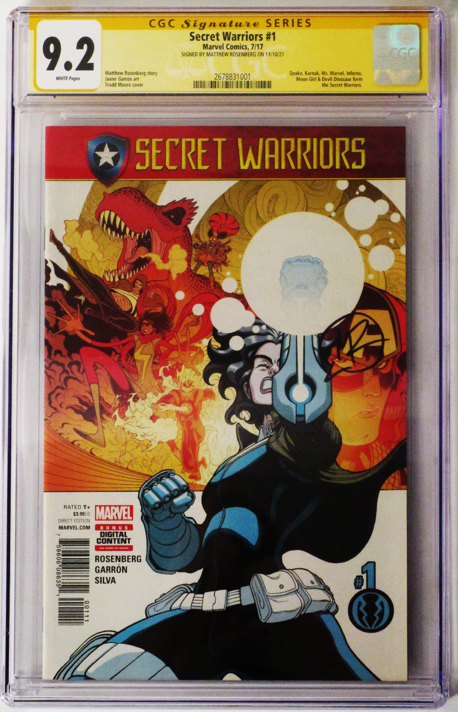 Secret Warriors Vol 2 #1 Cover G Regular Tradd Moore Cover Signed By Matthew Rosenberg CGC 9.2